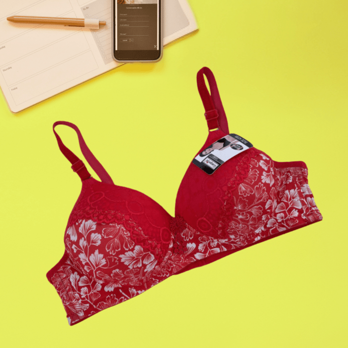 Floral Lace Bra with Light Padding & Full Coverage Support