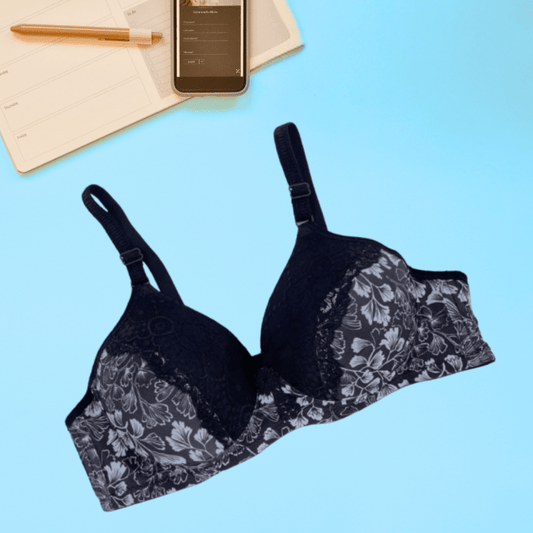 Floral Lace Bra with Light Padding & Full Coverage Support